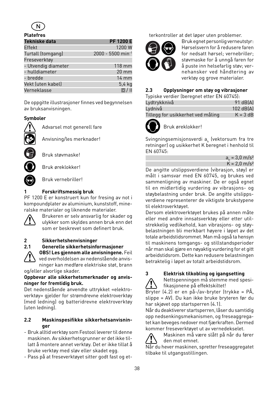 Festool PF 1200 E User Manual | Page 38 / 56