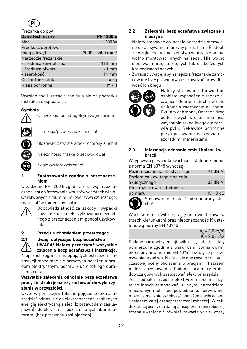 Festool PF 1200 E User Manual | Page 52 / 56