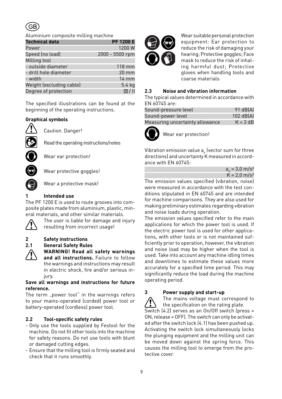 Festool PF 1200 E User Manual | Page 9 / 56