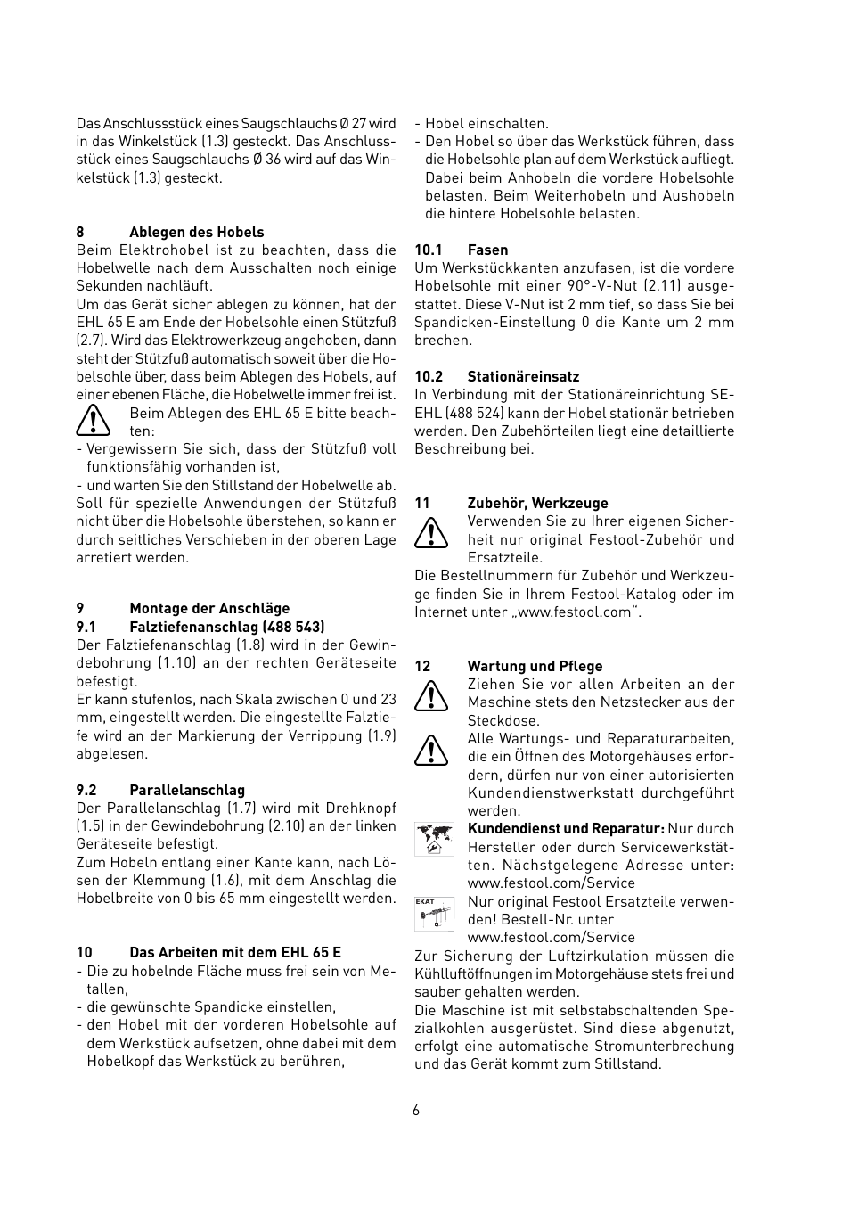 Festool EHL 65 E User Manual | Page 6 / 54