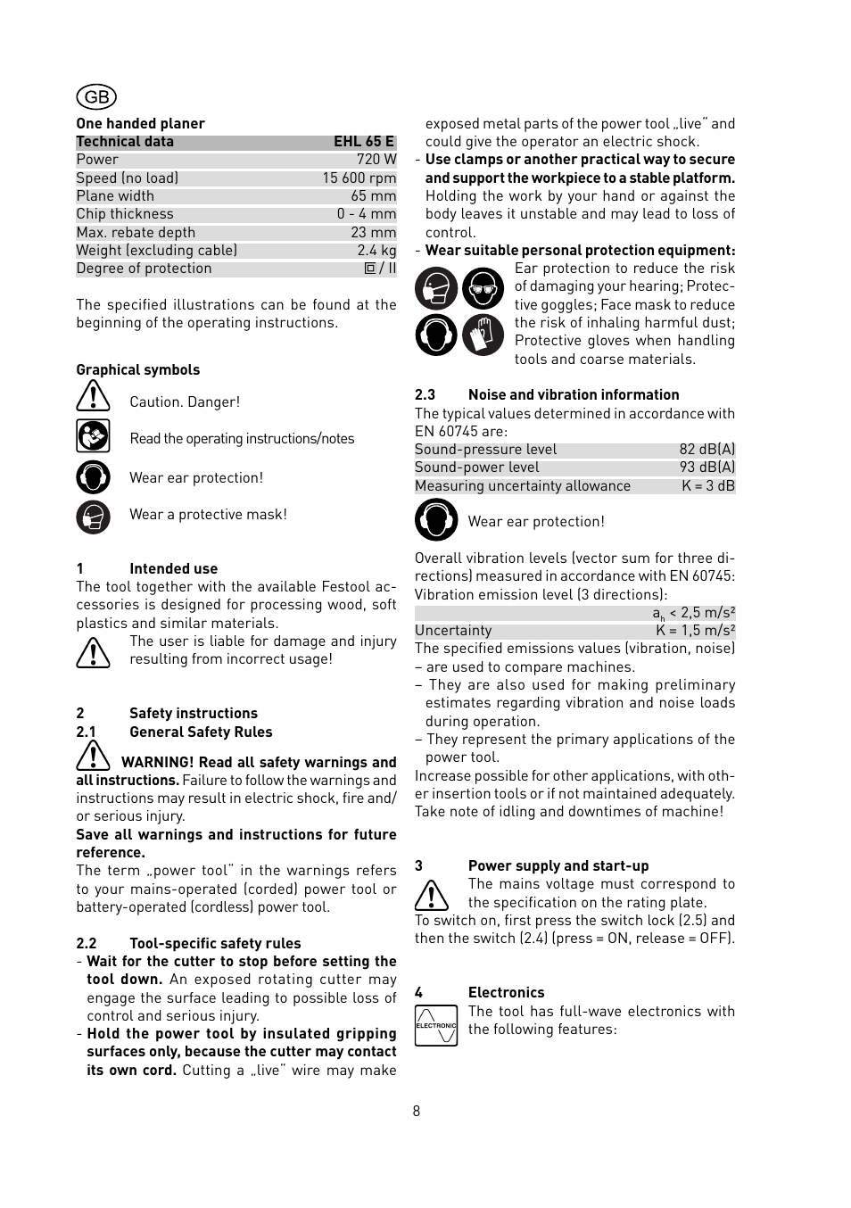 Festool EHL 65 E User Manual | Page 8 / 54