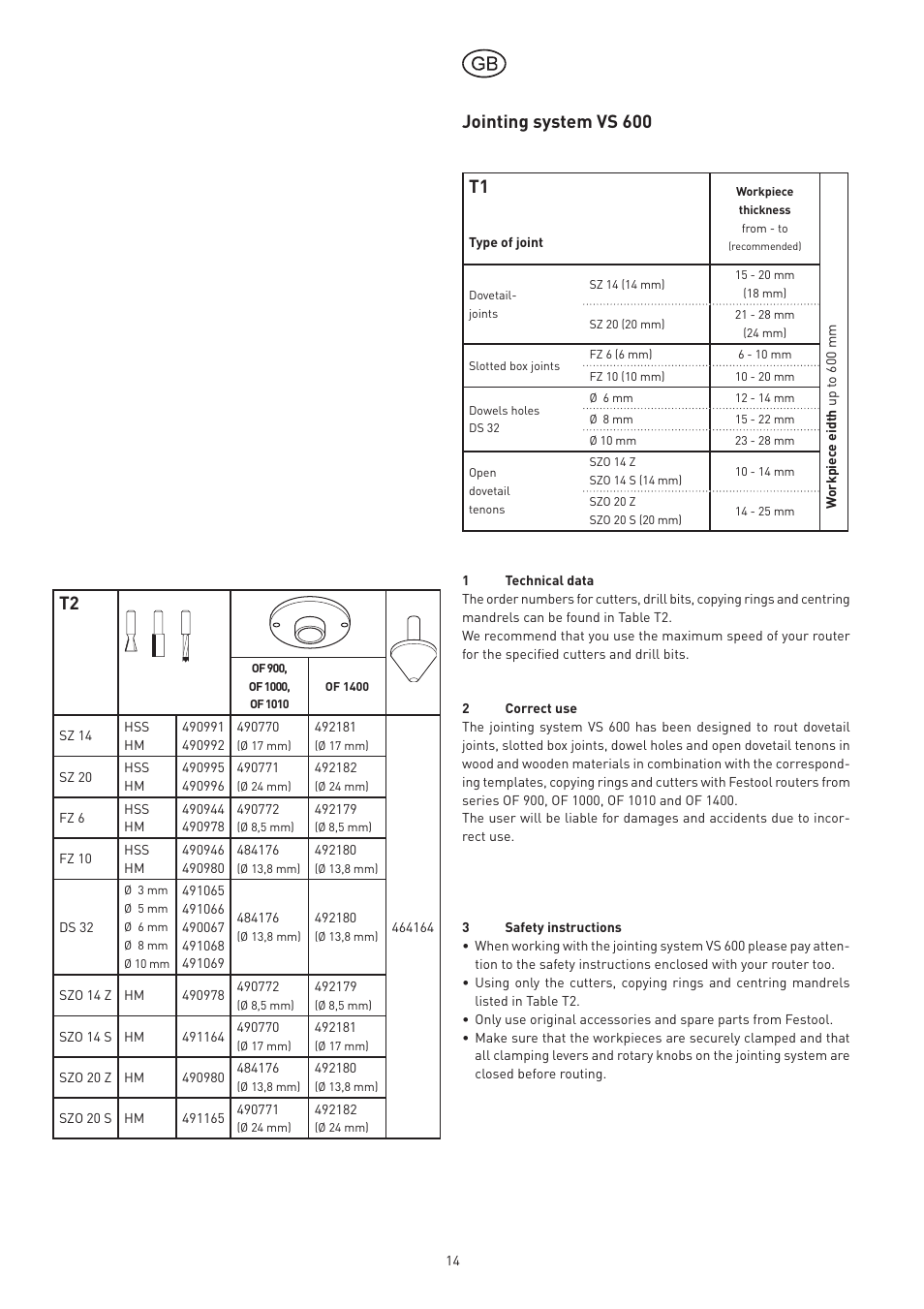 Jointing system vs 600 t1 | Festool VS 600 accessories User Manual | Page 14 / 144