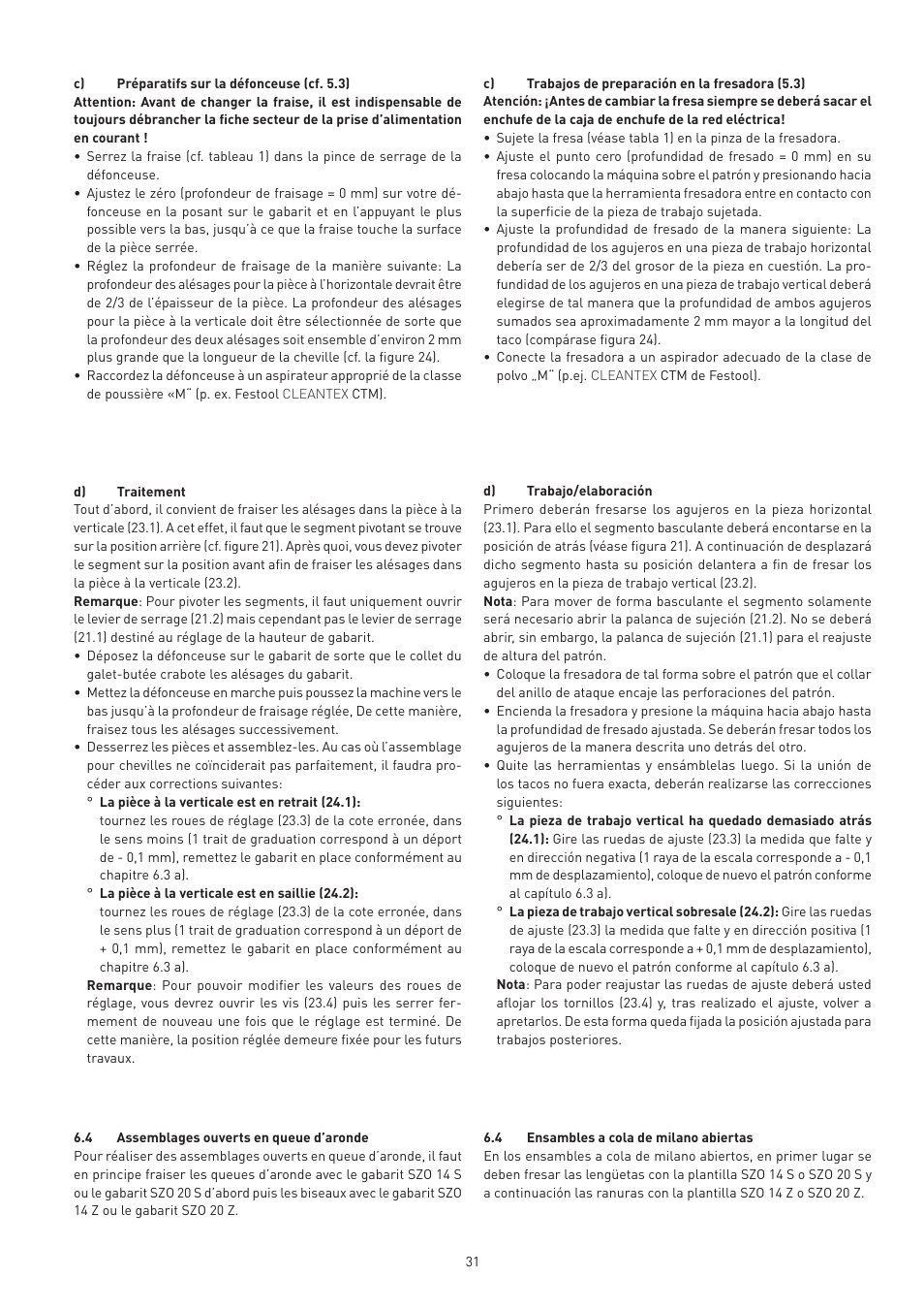 Festool VS 600 accessories User Manual | Page 31 / 144