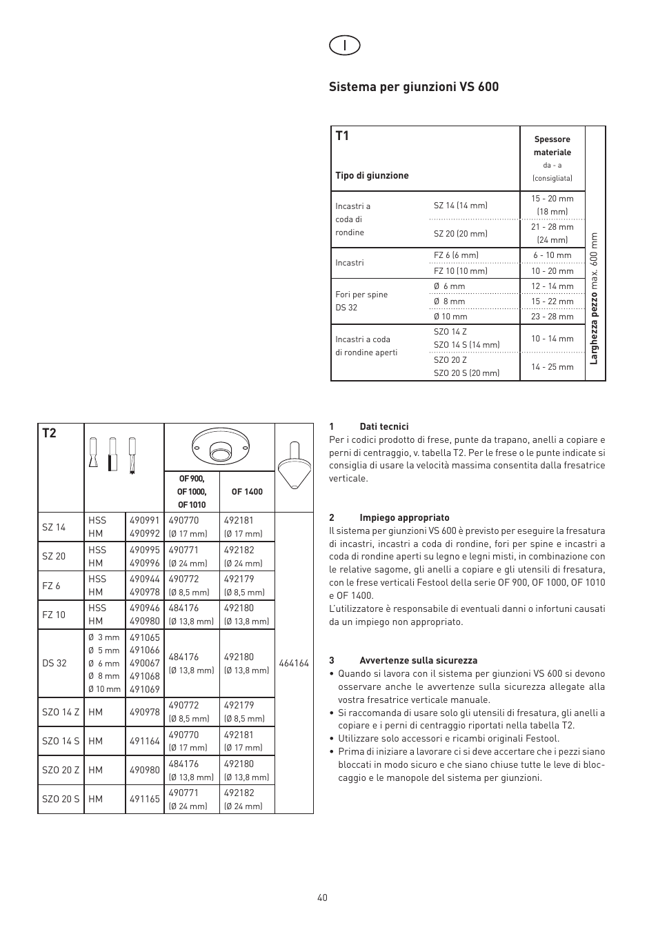 Sistema per giunzioni vs 600 | Festool VS 600 accessories User Manual | Page 40 / 144