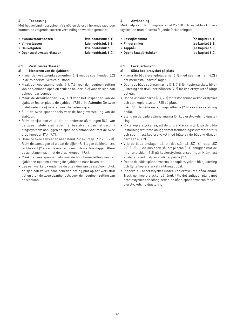 Festool VS 600 accessories User Manual | Page 45 / 144