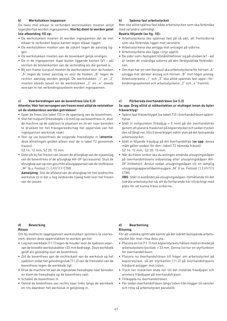 Festool VS 600 accessories User Manual | Page 47 / 144