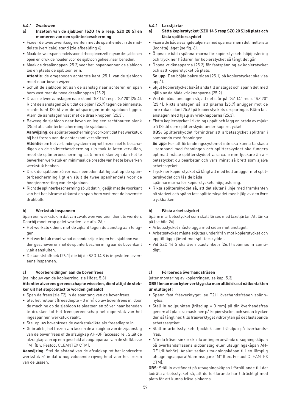 Festool VS 600 accessories User Manual | Page 59 / 144