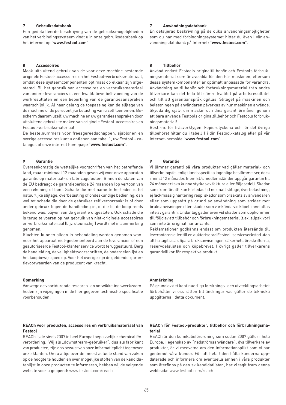 Festool VS 600 accessories User Manual | Page 65 / 144