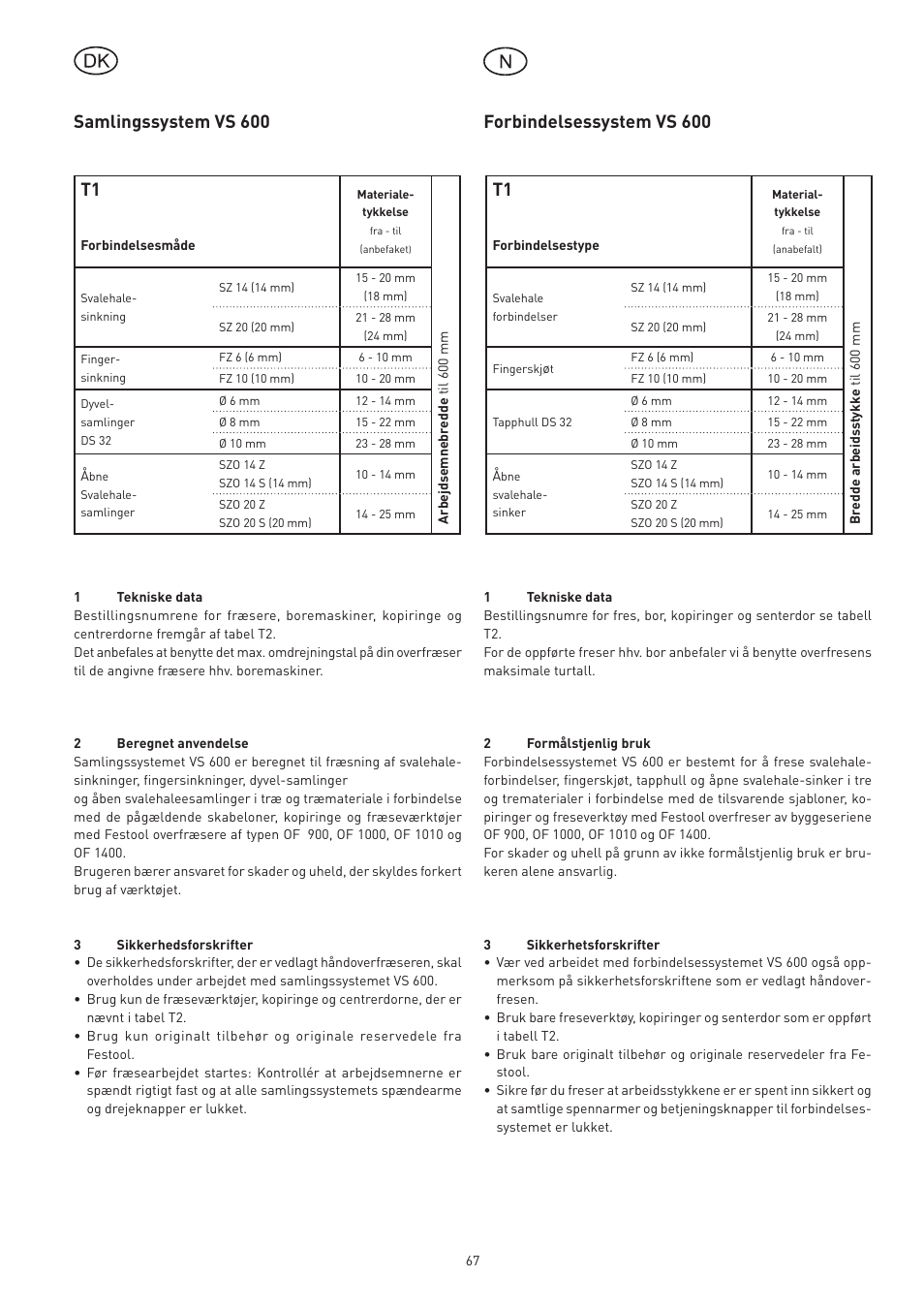 Festool VS 600 accessories User Manual | Page 67 / 144