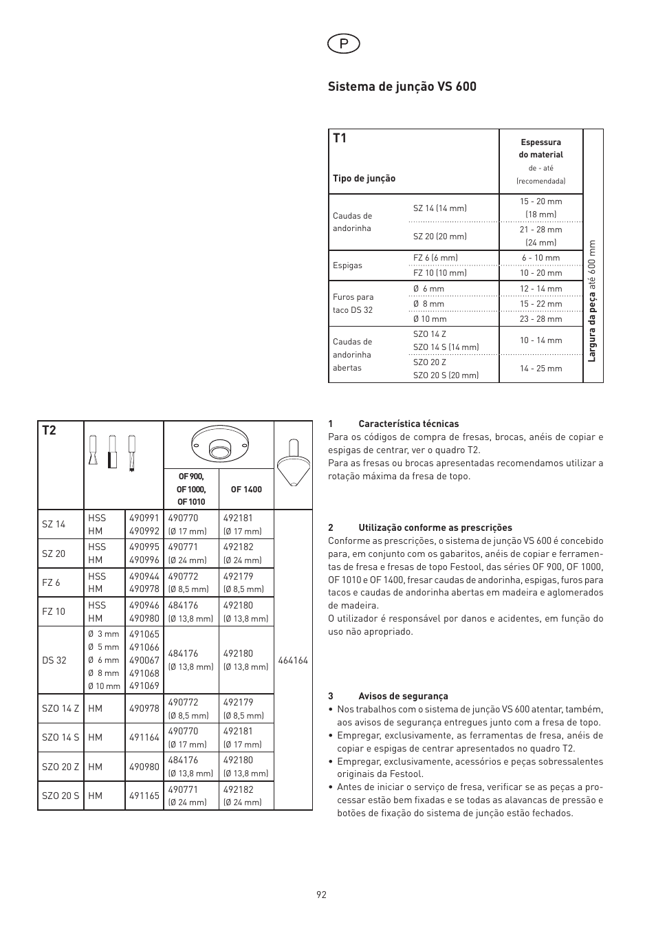 Sistema de junção vs 600 t1 | Festool VS 600 accessories User Manual | Page 92 / 144