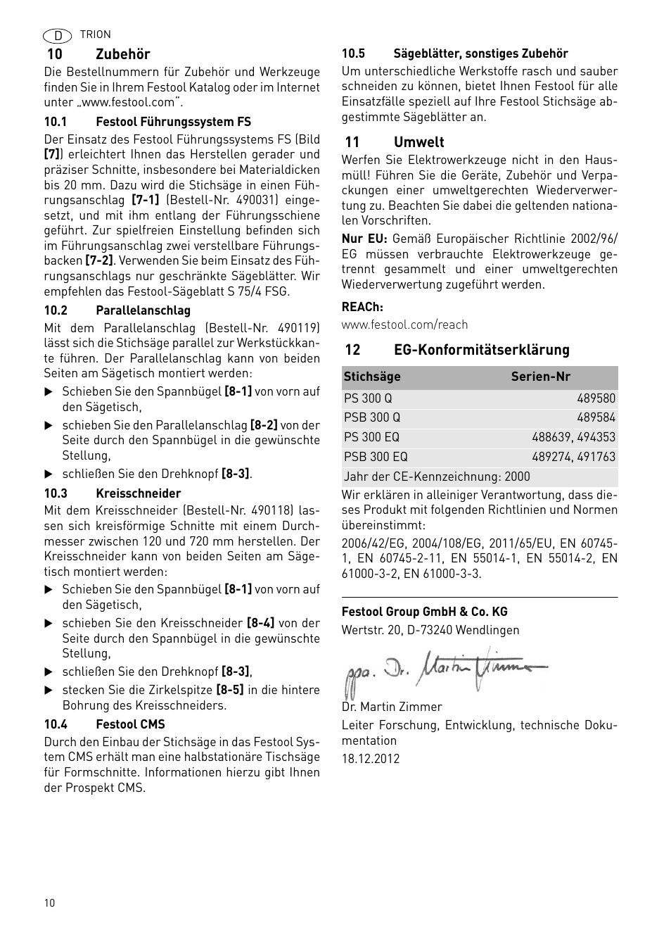 Festool PSB 300 EQ TRION User Manual | Page 10 / 79