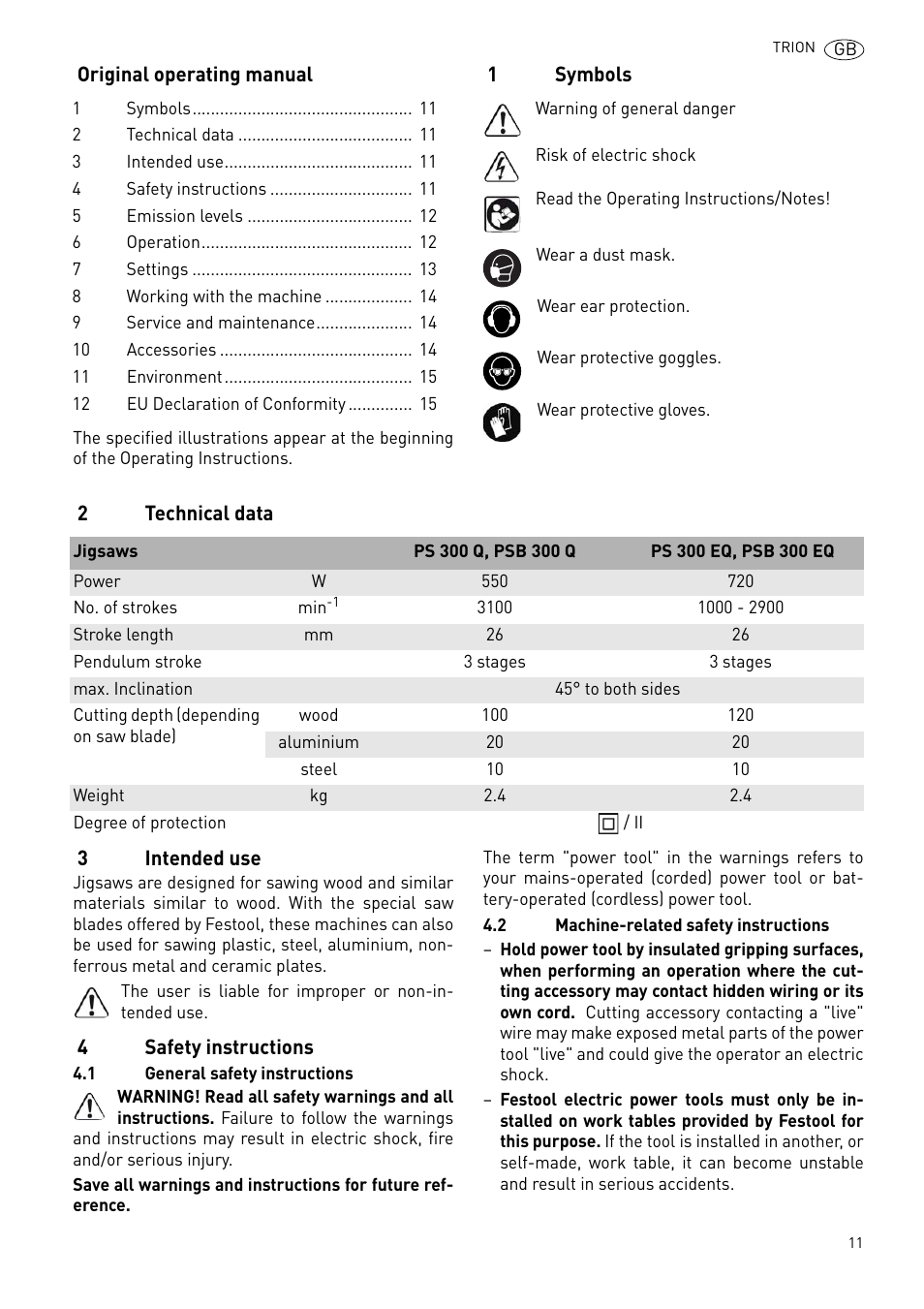 Festool PSB 300 EQ TRION User Manual | Page 11 / 79