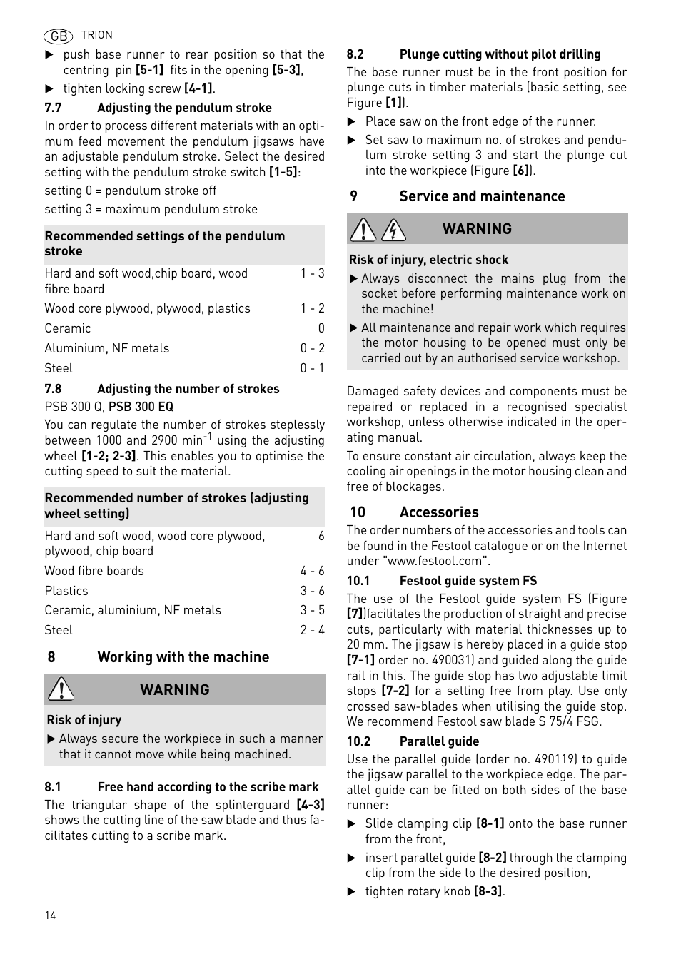 Festool PSB 300 EQ TRION User Manual | Page 14 / 79