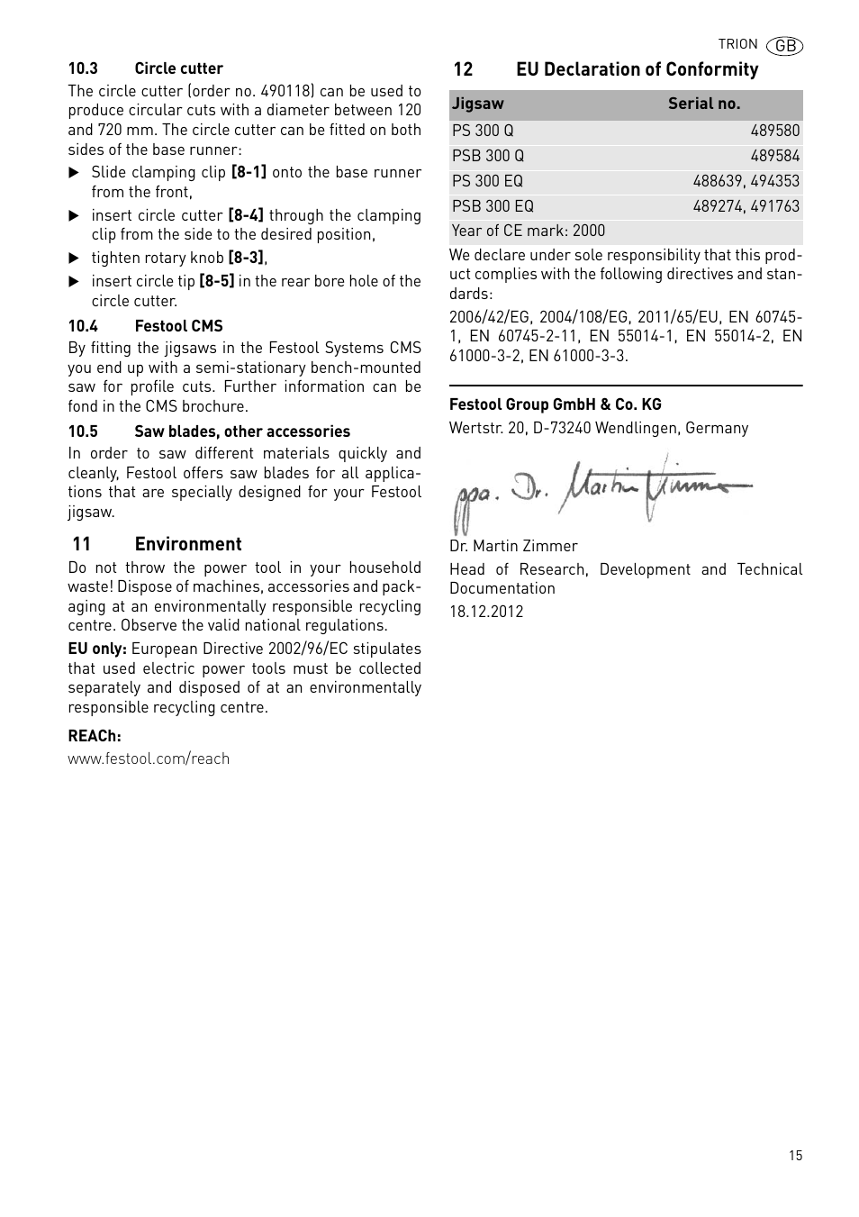 Festool PSB 300 EQ TRION User Manual | Page 15 / 79