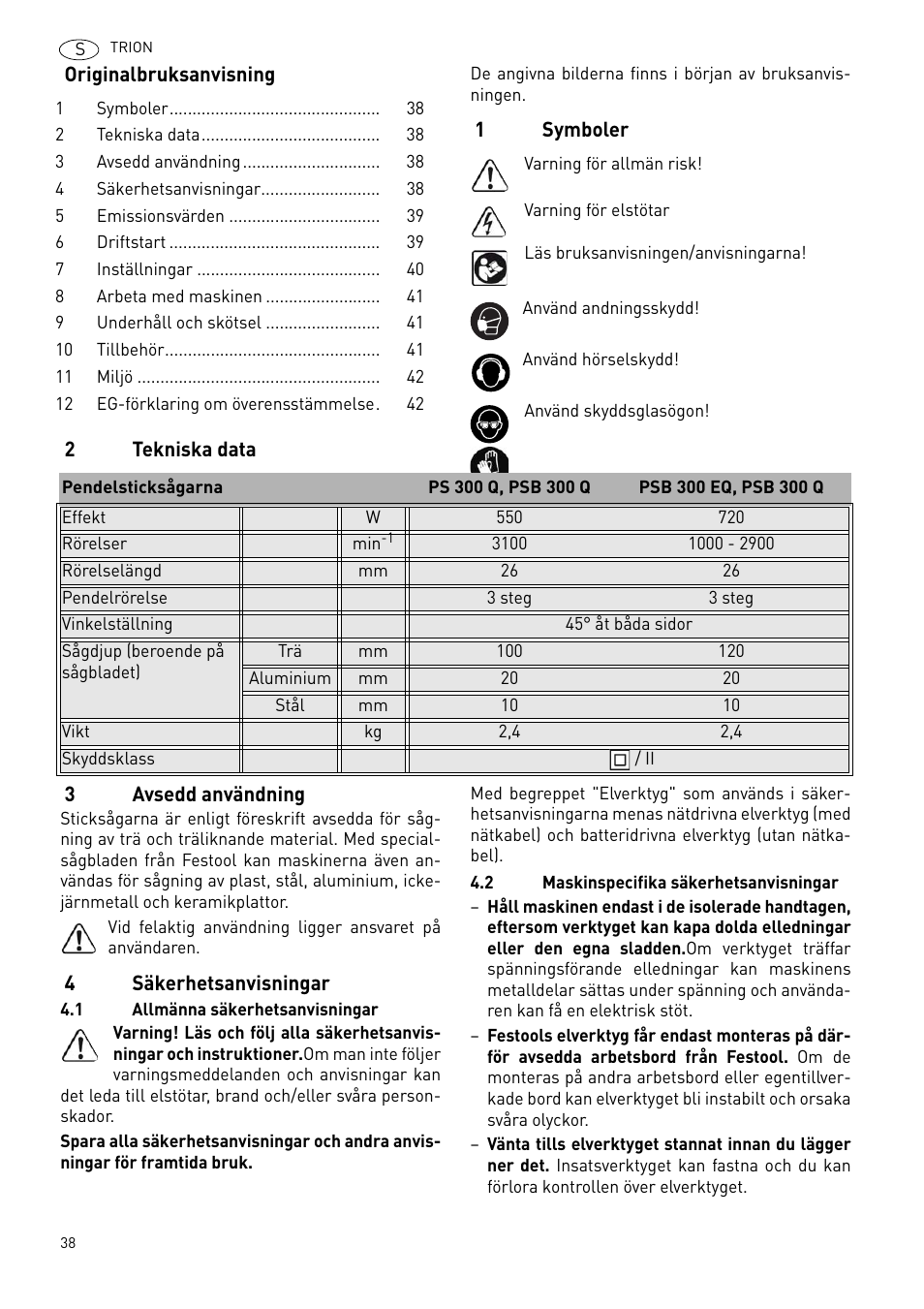 Festool PSB 300 EQ TRION User Manual | Page 38 / 79