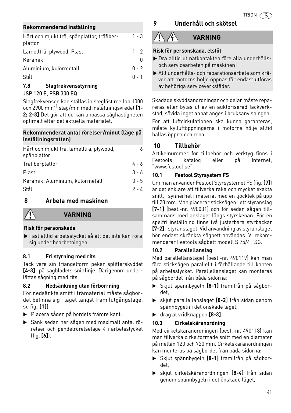 Festool PSB 300 EQ TRION User Manual | Page 41 / 79