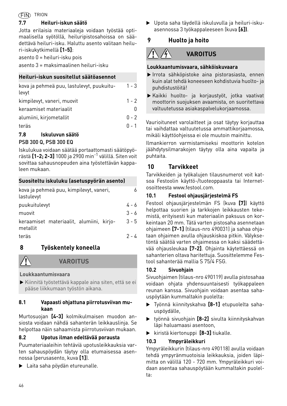 Festool PSB 300 EQ TRION User Manual | Page 46 / 79