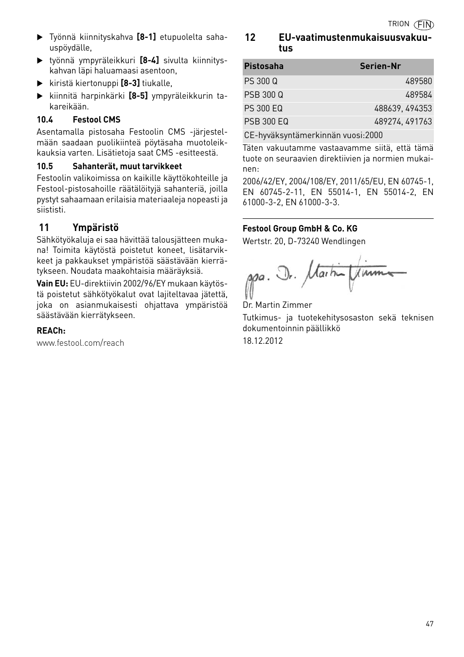 Festool PSB 300 EQ TRION User Manual | Page 47 / 79