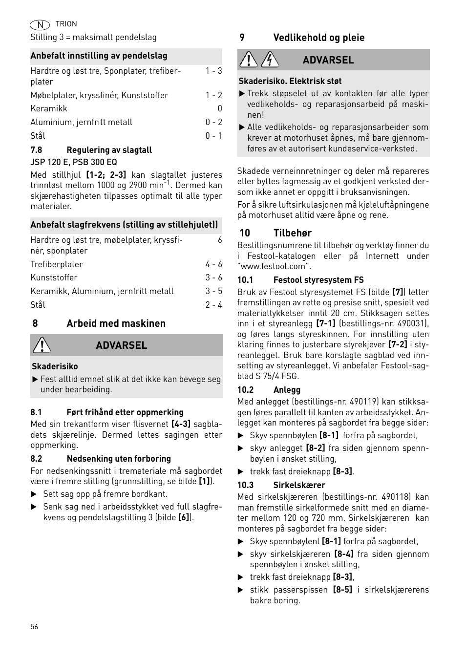 Festool PSB 300 EQ TRION User Manual | Page 56 / 79