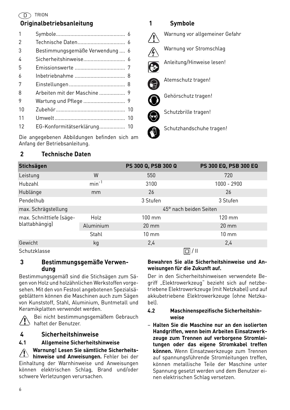 Festool PSB 300 EQ TRION User Manual | Page 6 / 79