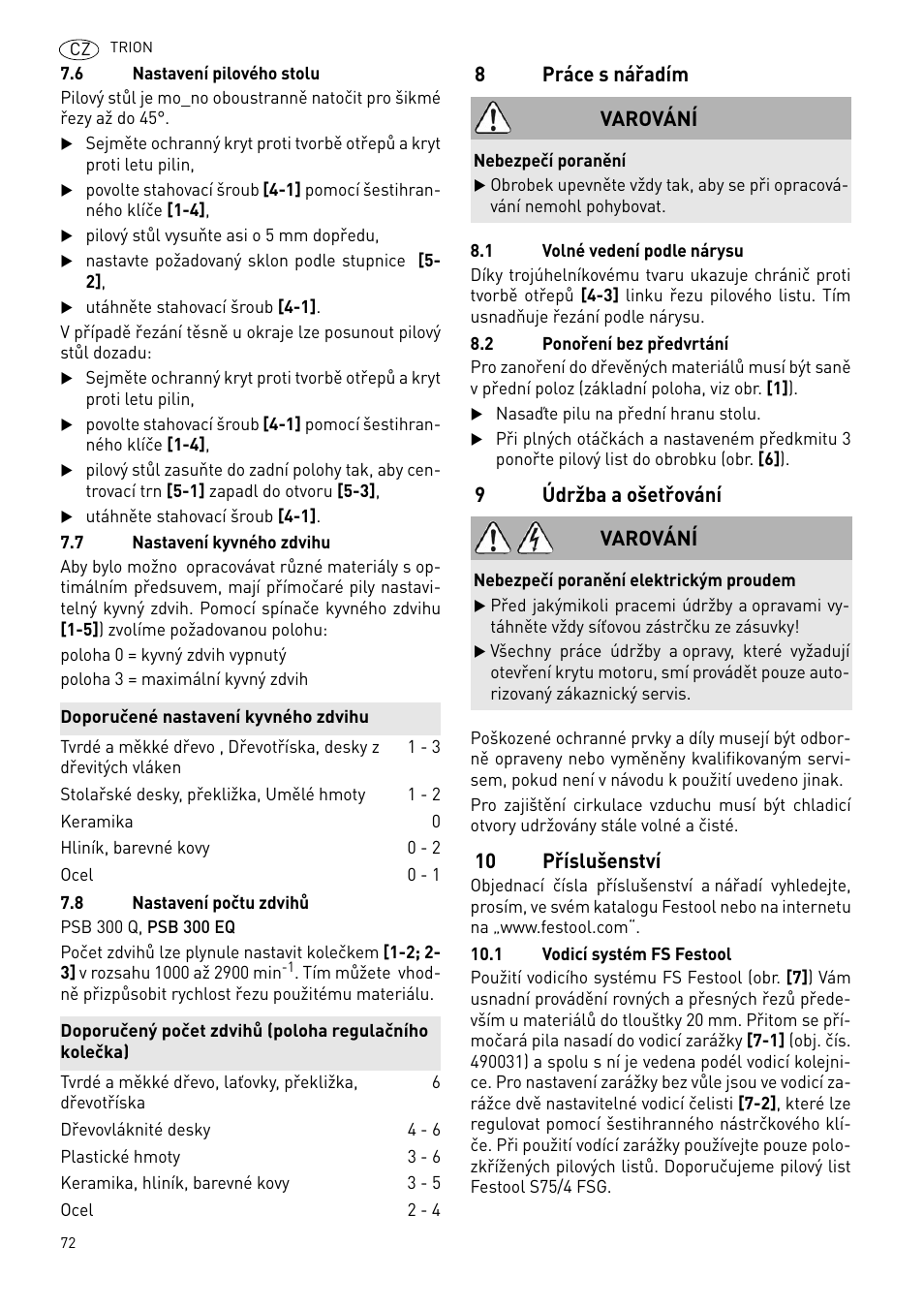 Festool PSB 300 EQ TRION User Manual | Page 72 / 79