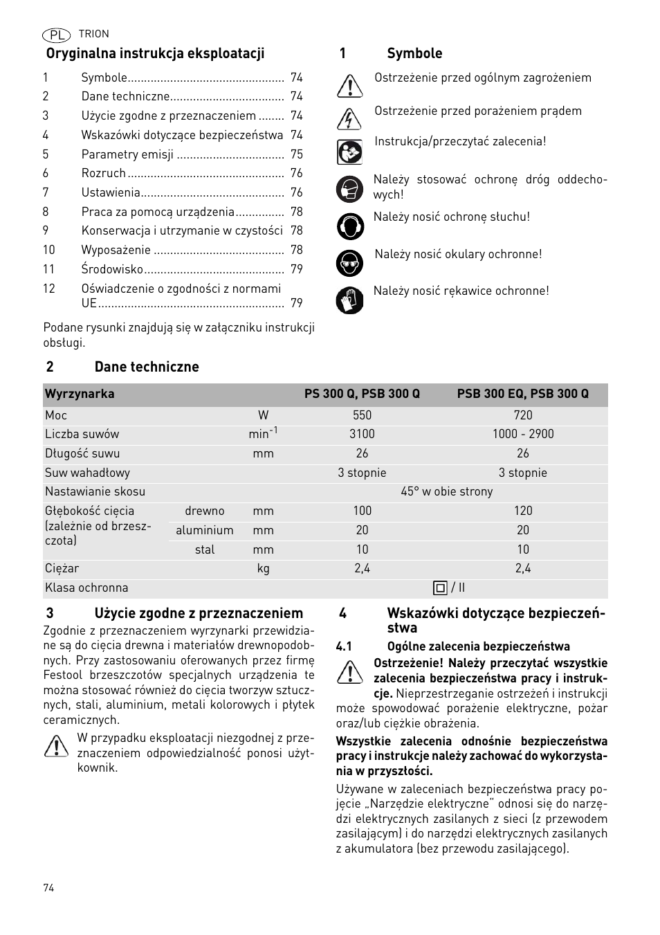 Festool PSB 300 EQ TRION User Manual | Page 74 / 79