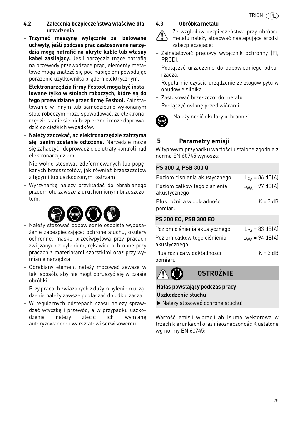 Festool PSB 300 EQ TRION User Manual | Page 75 / 79