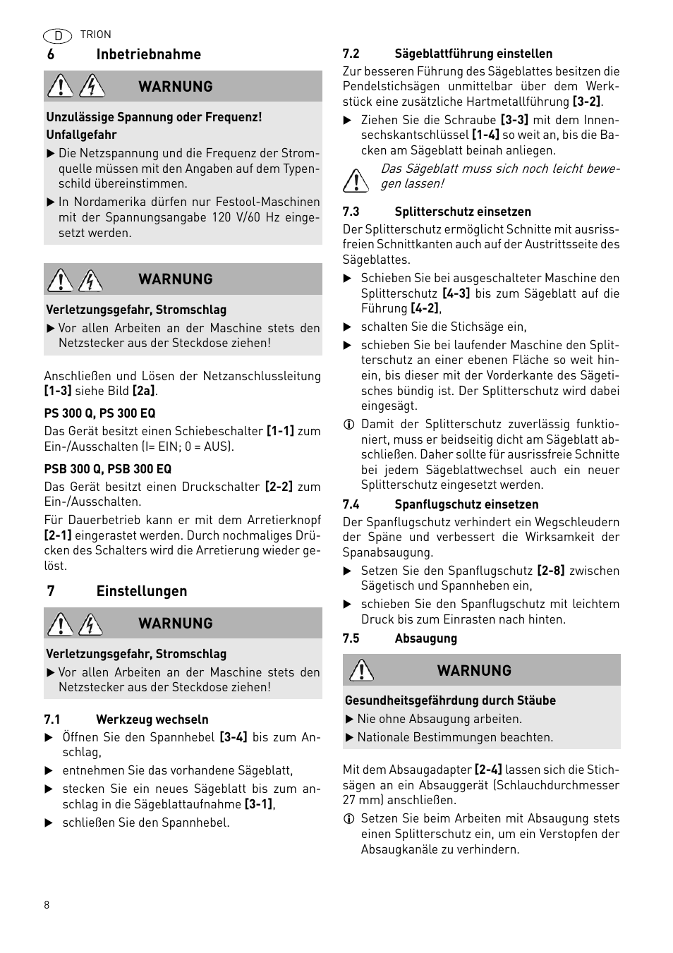 Festool PSB 300 EQ TRION User Manual | Page 8 / 79