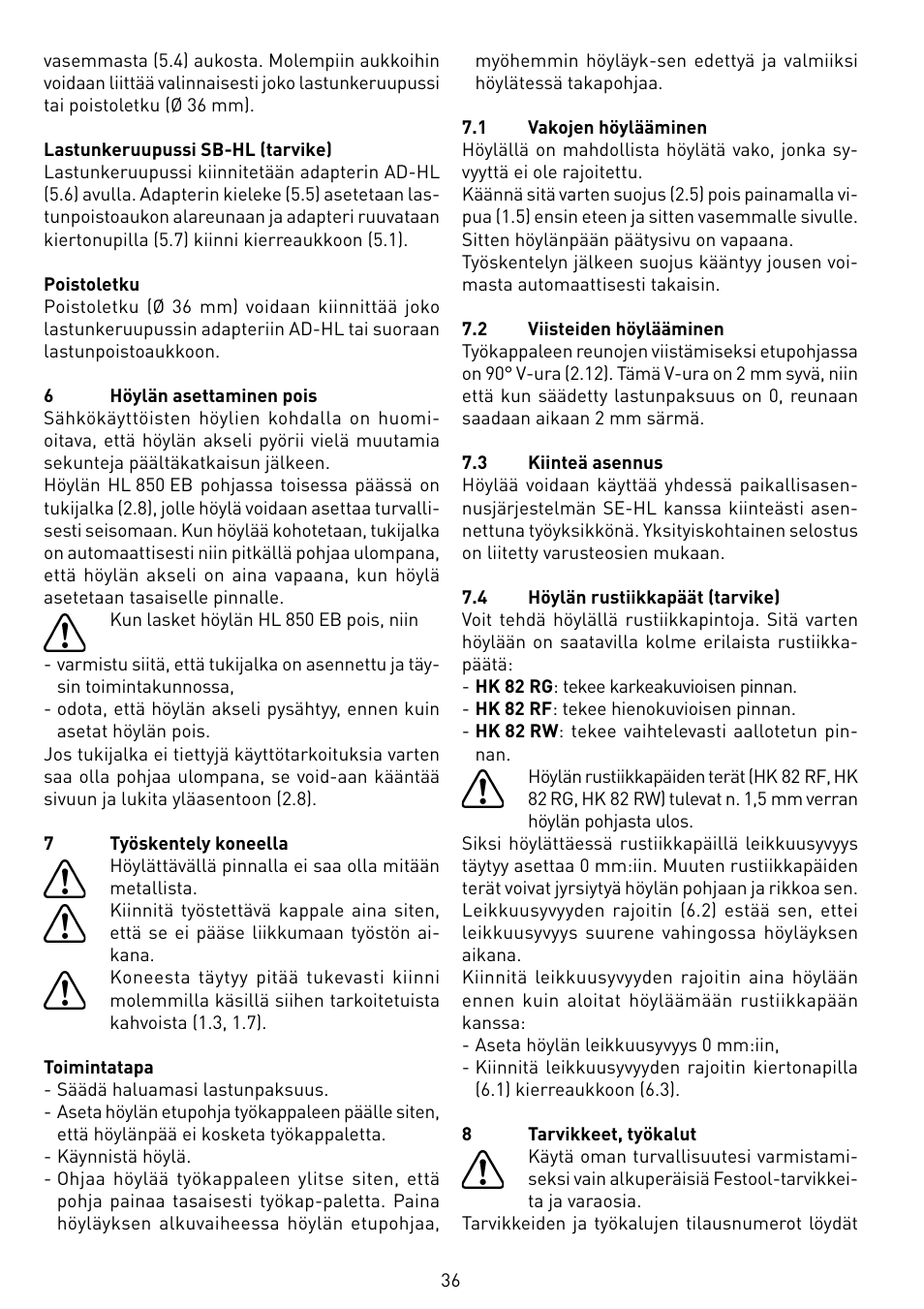 Festool HL 850 EB User Manual | Page 36 / 62