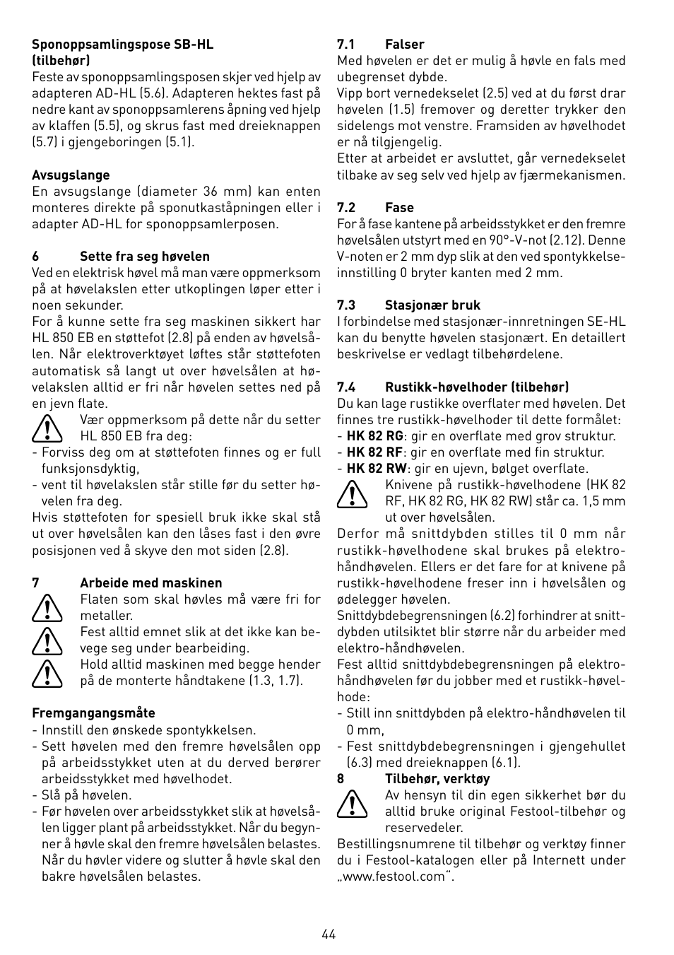 Festool HL 850 EB User Manual | Page 44 / 62