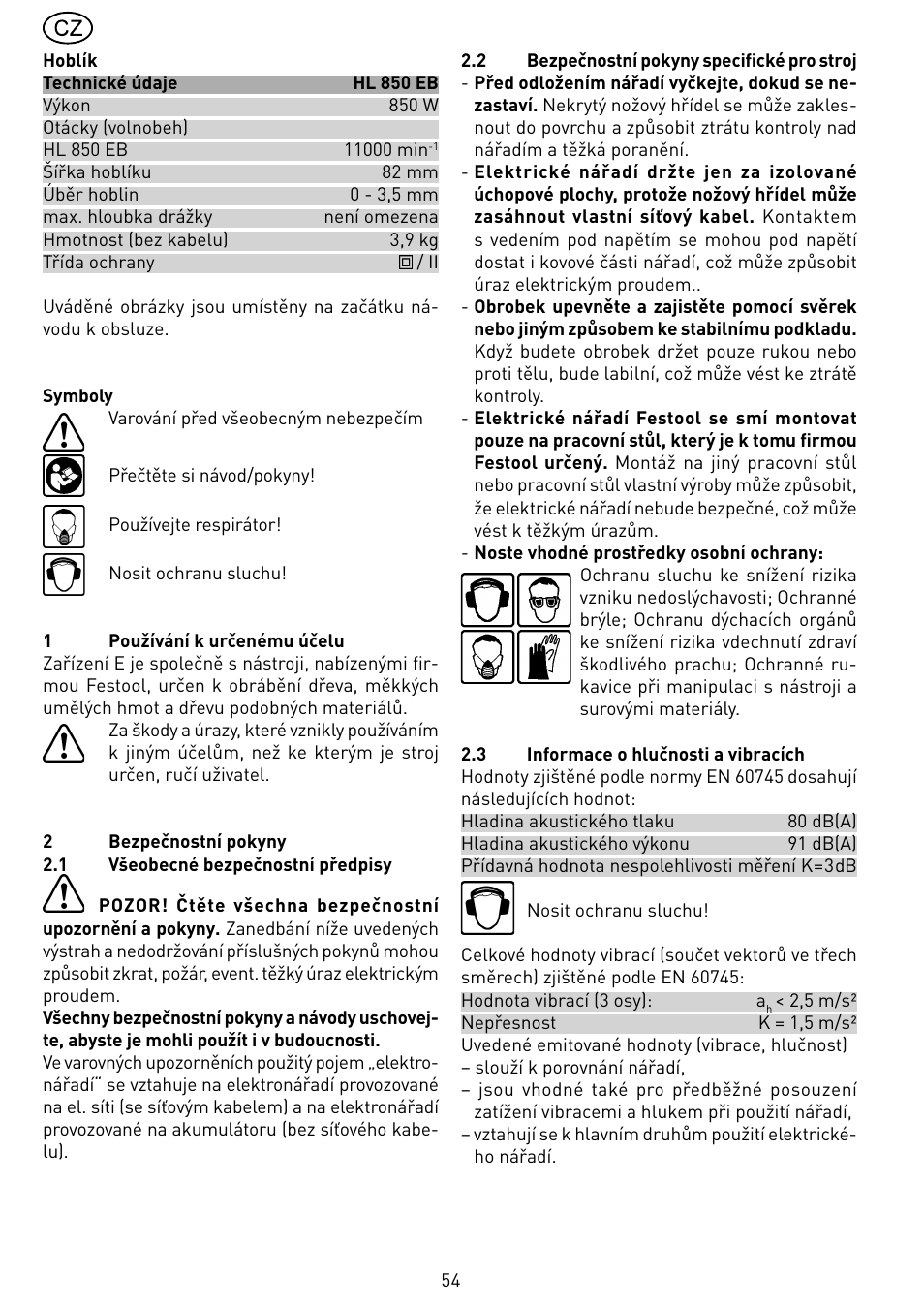 Festool HL 850 EB User Manual | Page 54 / 62