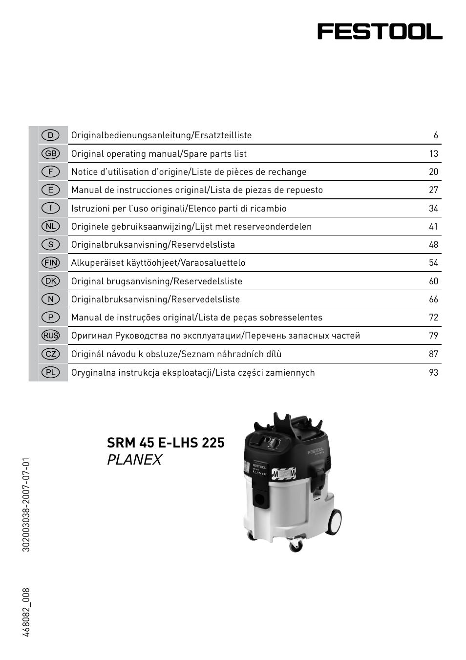Festool SRM 45 E-LHS 225 PLANEX User Manual | 102 pages