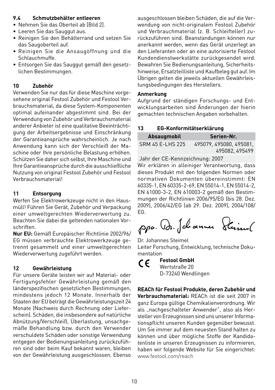 Festool SRM 45 E-LHS 225 PLANEX User Manual | Page 10 / 102