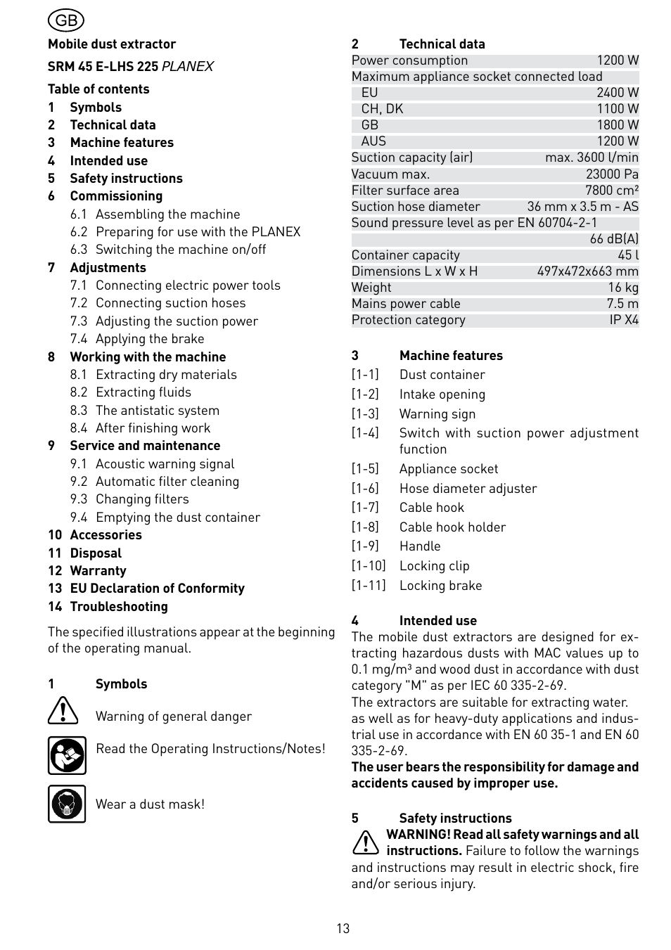 Festool SRM 45 E-LHS 225 PLANEX User Manual | Page 13 / 102