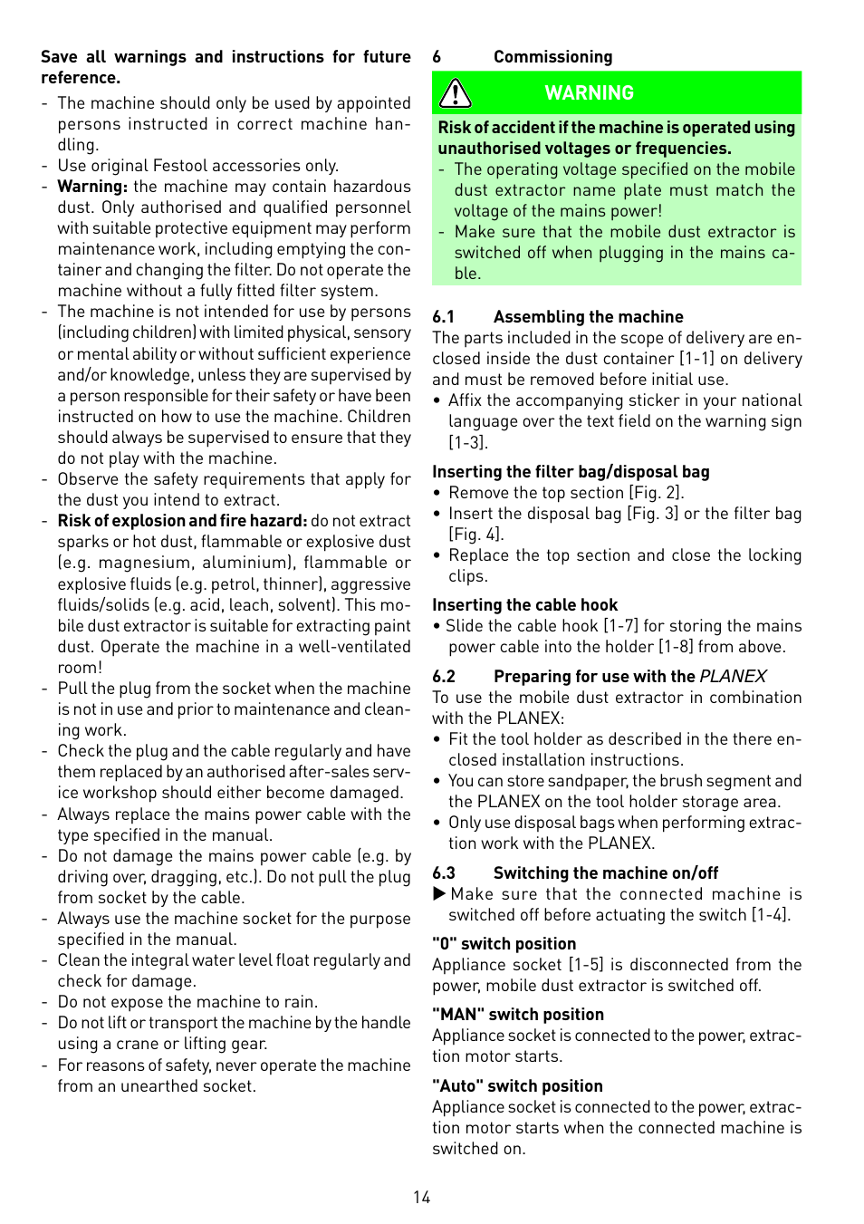 Festool SRM 45 E-LHS 225 PLANEX User Manual | Page 14 / 102