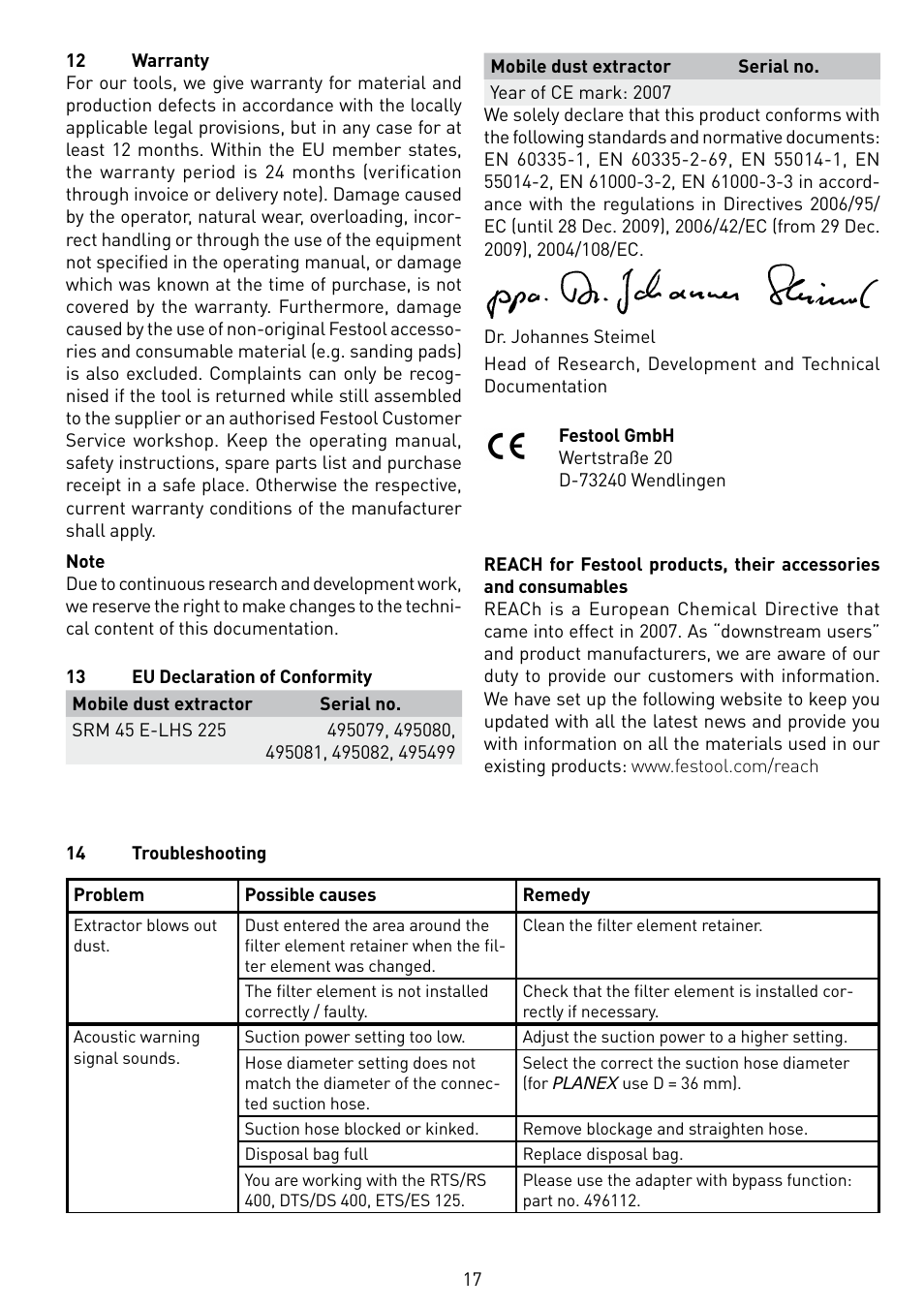 Festool SRM 45 E-LHS 225 PLANEX User Manual | Page 17 / 102