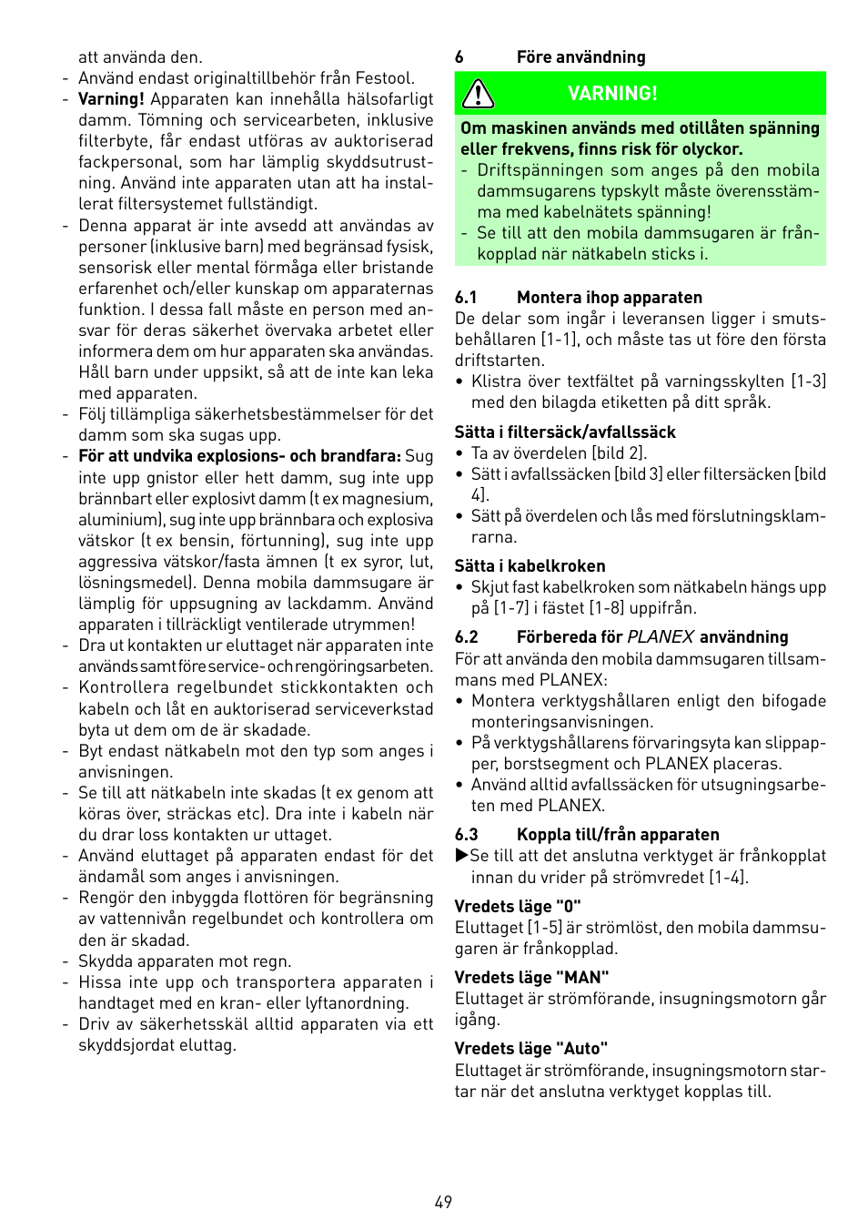 Festool SRM 45 E-LHS 225 PLANEX User Manual | Page 49 / 102