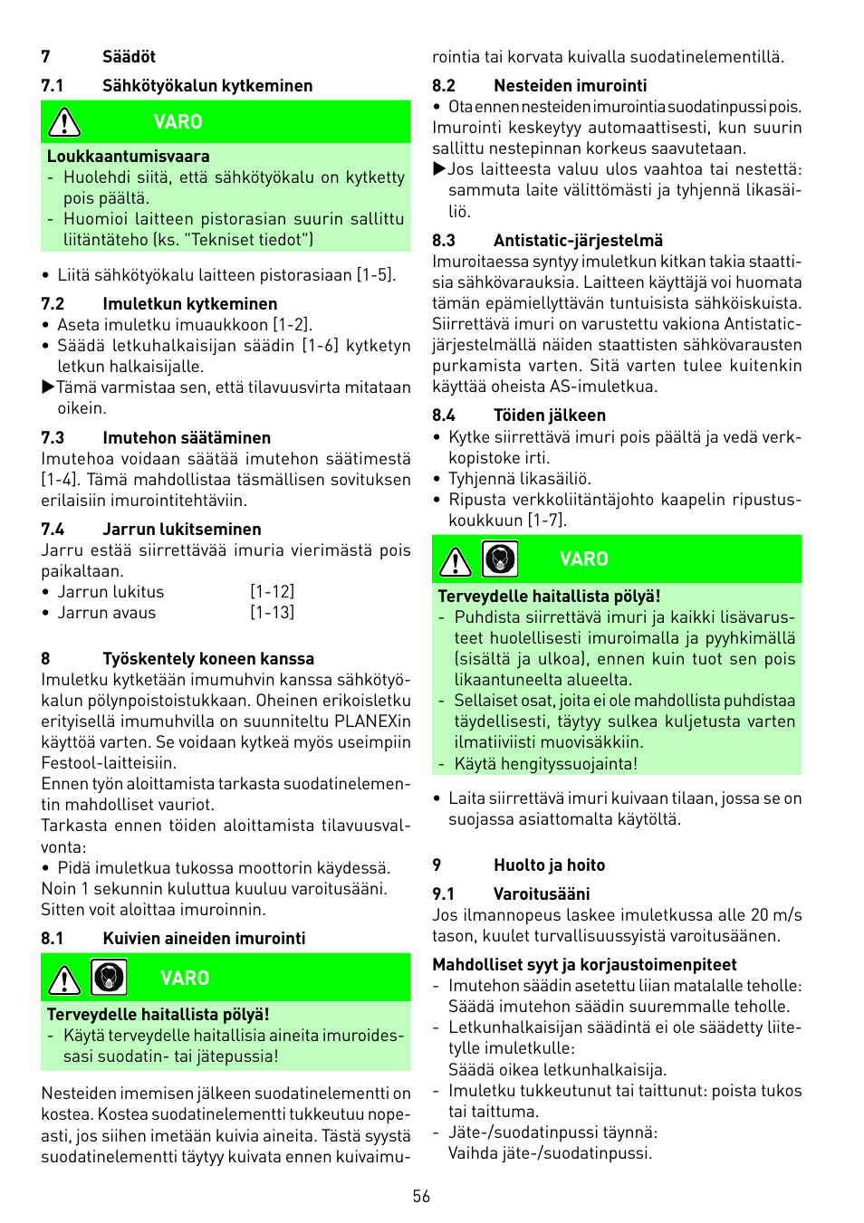 Festool SRM 45 E-LHS 225 PLANEX User Manual | Page 56 / 102