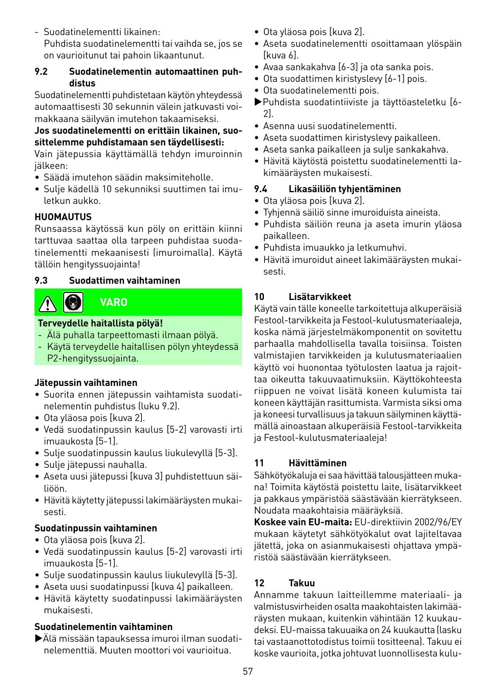 Festool SRM 45 E-LHS 225 PLANEX User Manual | Page 57 / 102