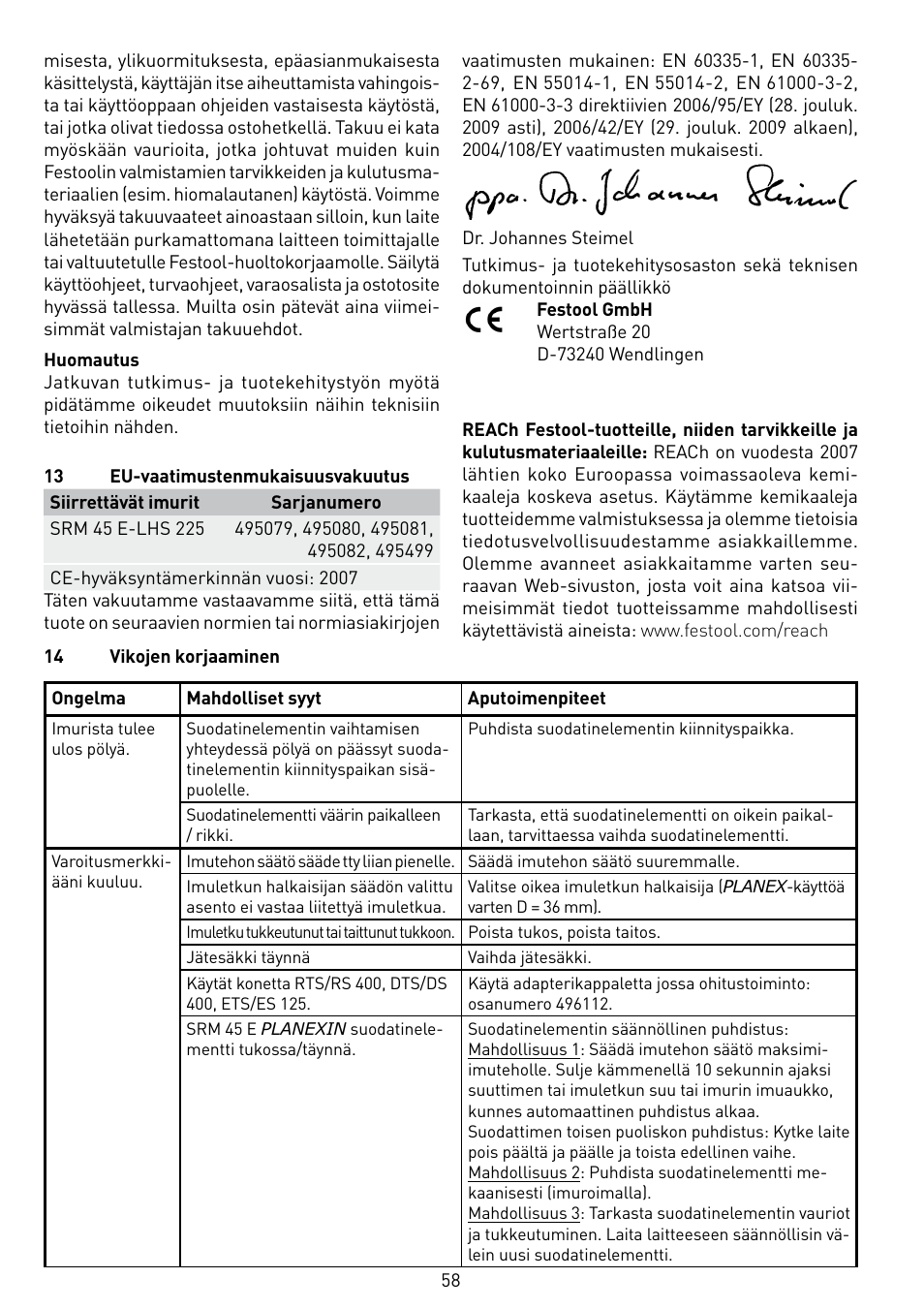 Festool SRM 45 E-LHS 225 PLANEX User Manual | Page 58 / 102