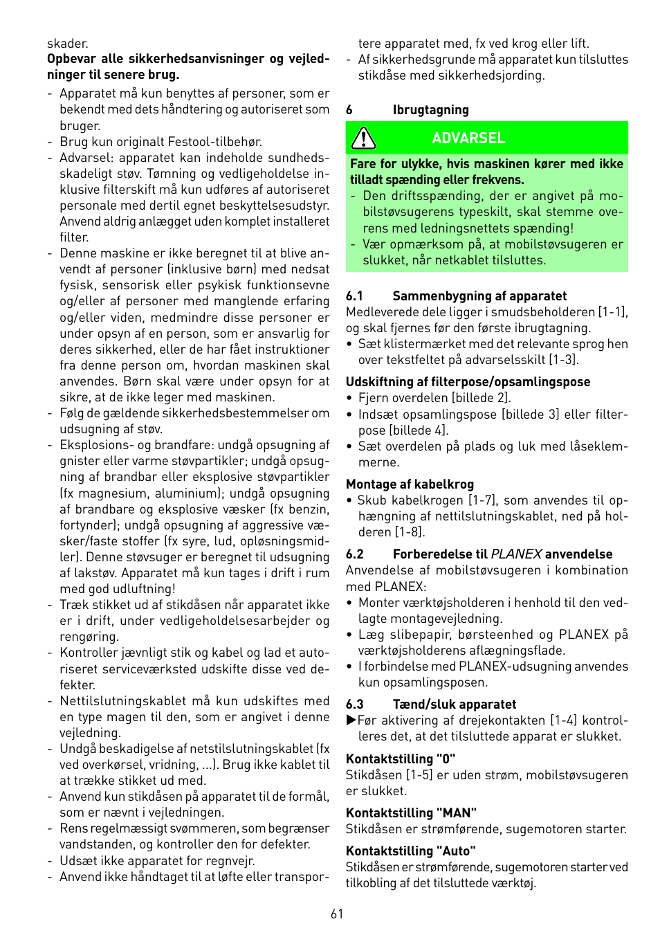 Festool SRM 45 E-LHS 225 PLANEX User Manual | Page 61 / 102