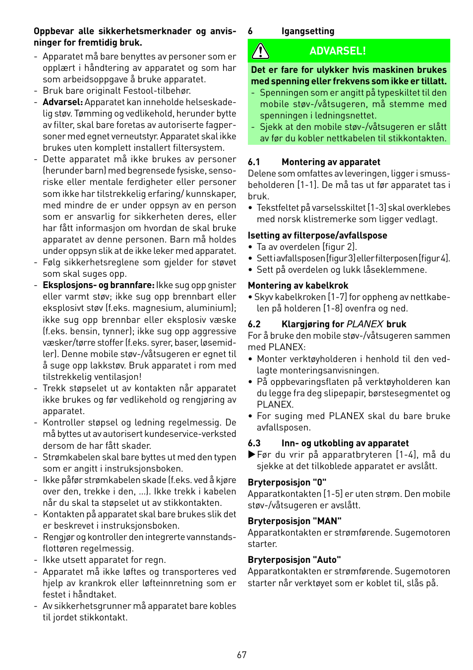 Festool SRM 45 E-LHS 225 PLANEX User Manual | Page 67 / 102