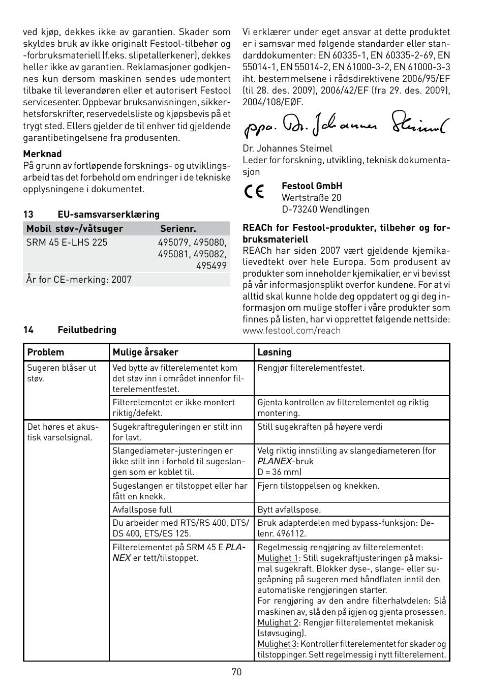 Festool SRM 45 E-LHS 225 PLANEX User Manual | Page 70 / 102