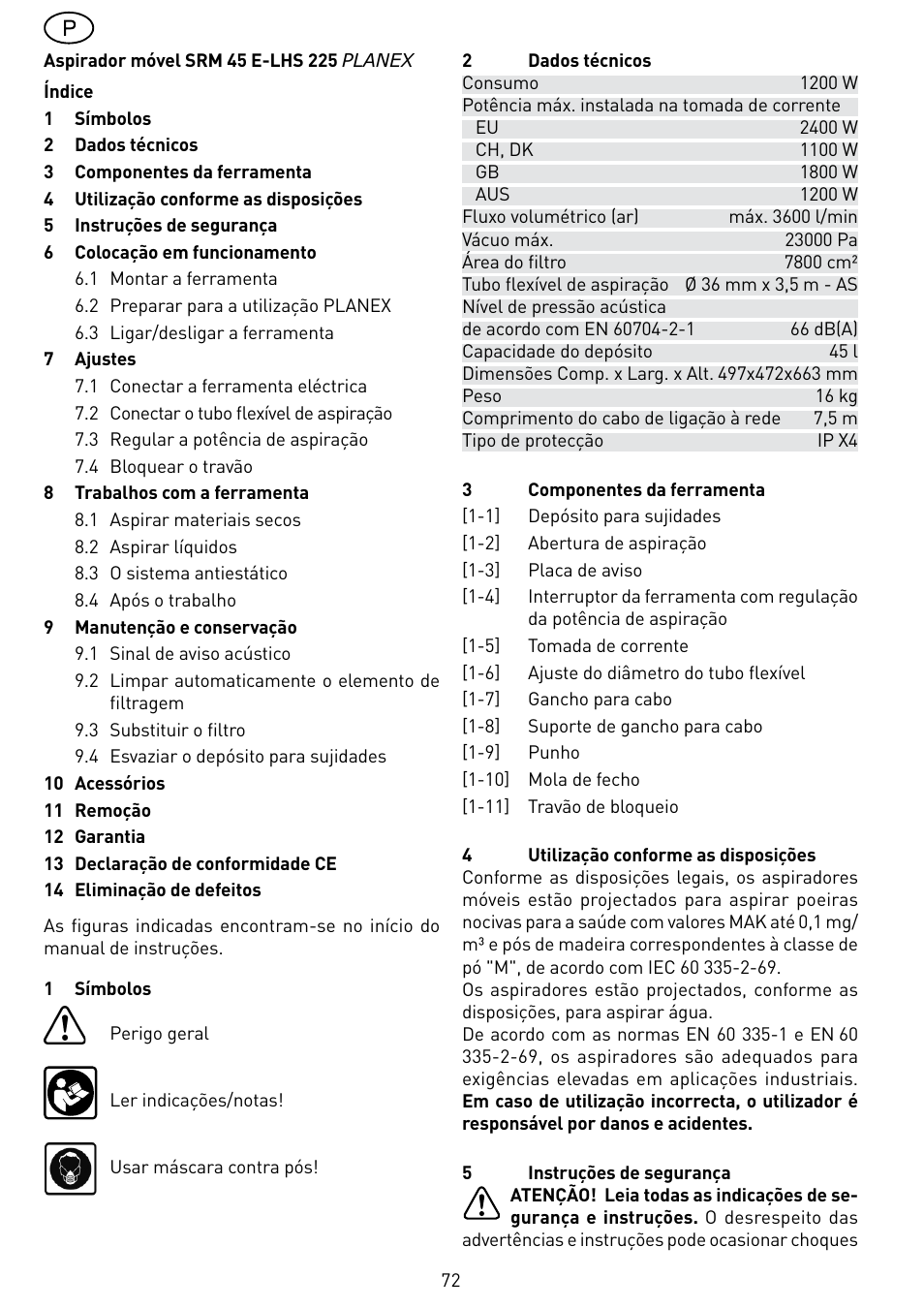 Festool SRM 45 E-LHS 225 PLANEX User Manual | Page 72 / 102