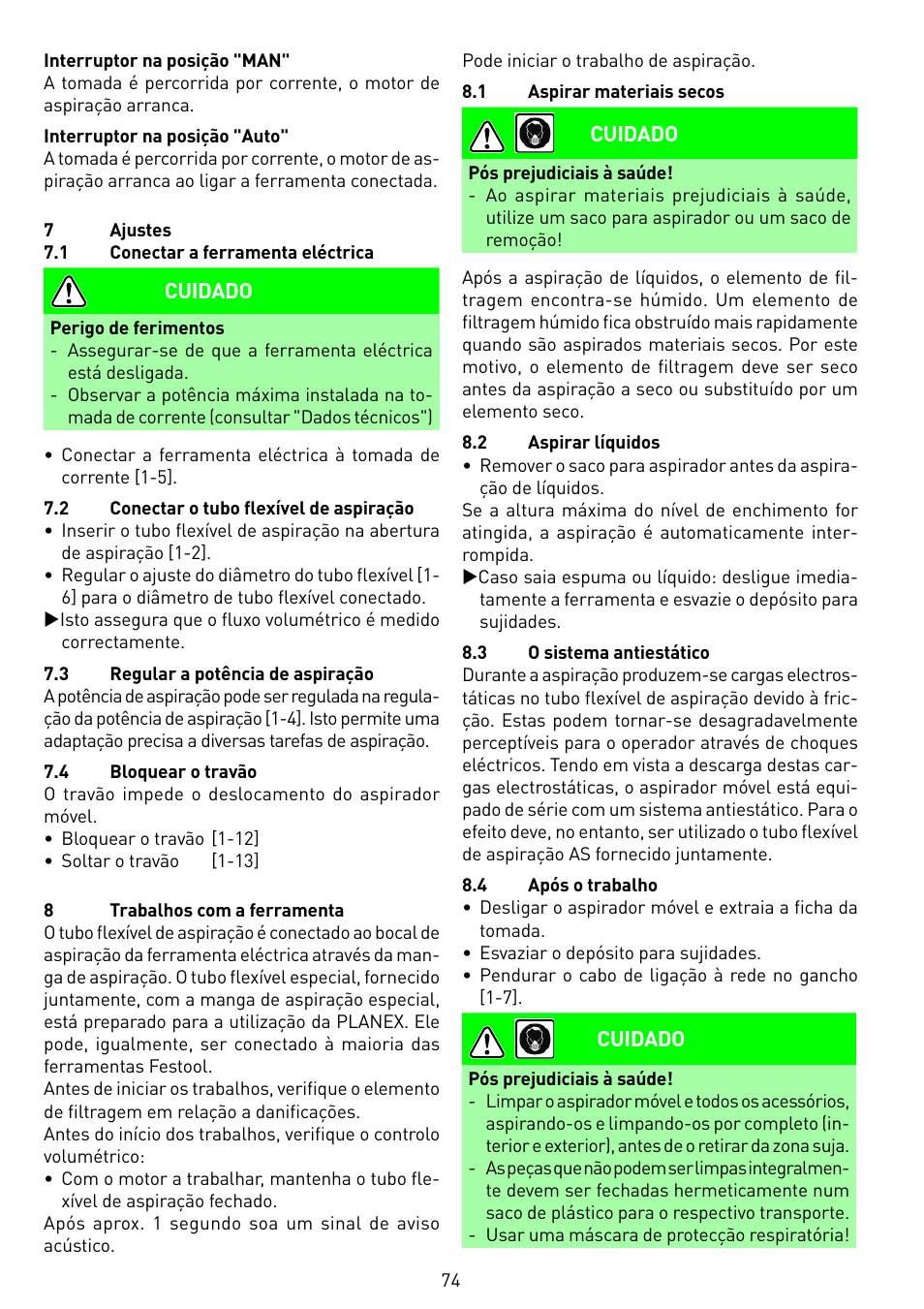 Festool SRM 45 E-LHS 225 PLANEX User Manual | Page 74 / 102