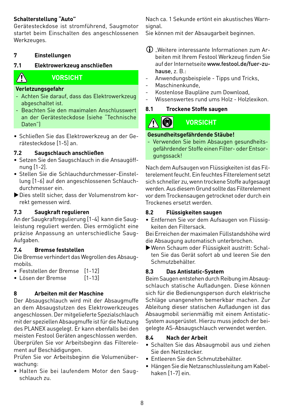 Festool SRM 45 E-LHS 225 PLANEX User Manual | Page 8 / 102