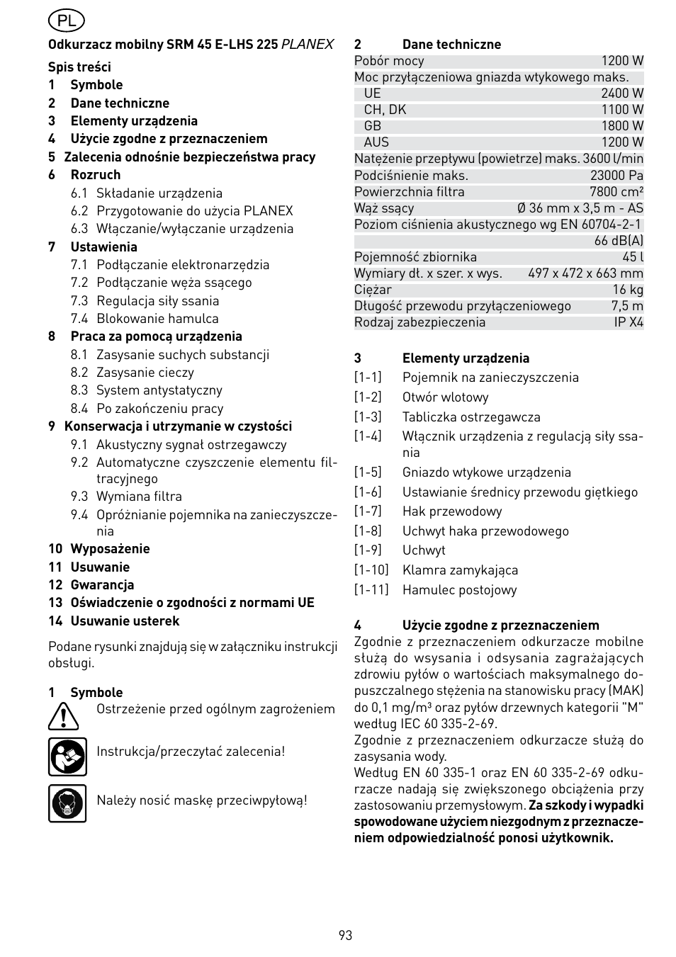 Festool SRM 45 E-LHS 225 PLANEX User Manual | Page 93 / 102