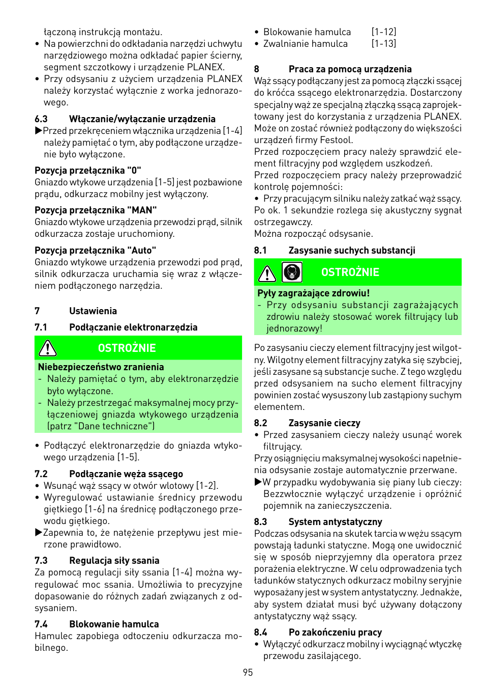 Festool SRM 45 E-LHS 225 PLANEX User Manual | Page 95 / 102