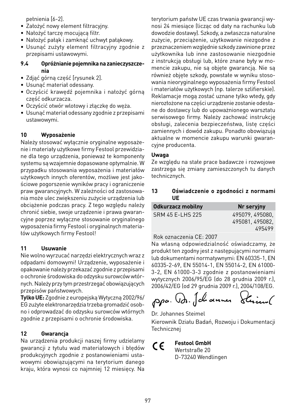 Festool SRM 45 E-LHS 225 PLANEX User Manual | Page 97 / 102