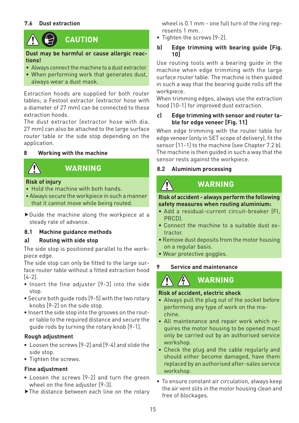 Caution, Warning | Festool MFK 700 EQ User Manual | Page 15 / 92